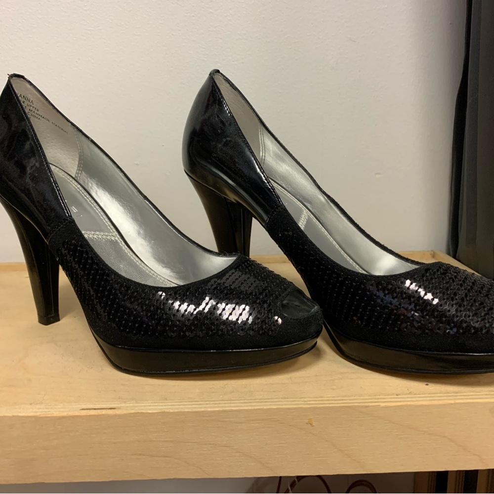 Black Patent and Sequin 3” Pumps